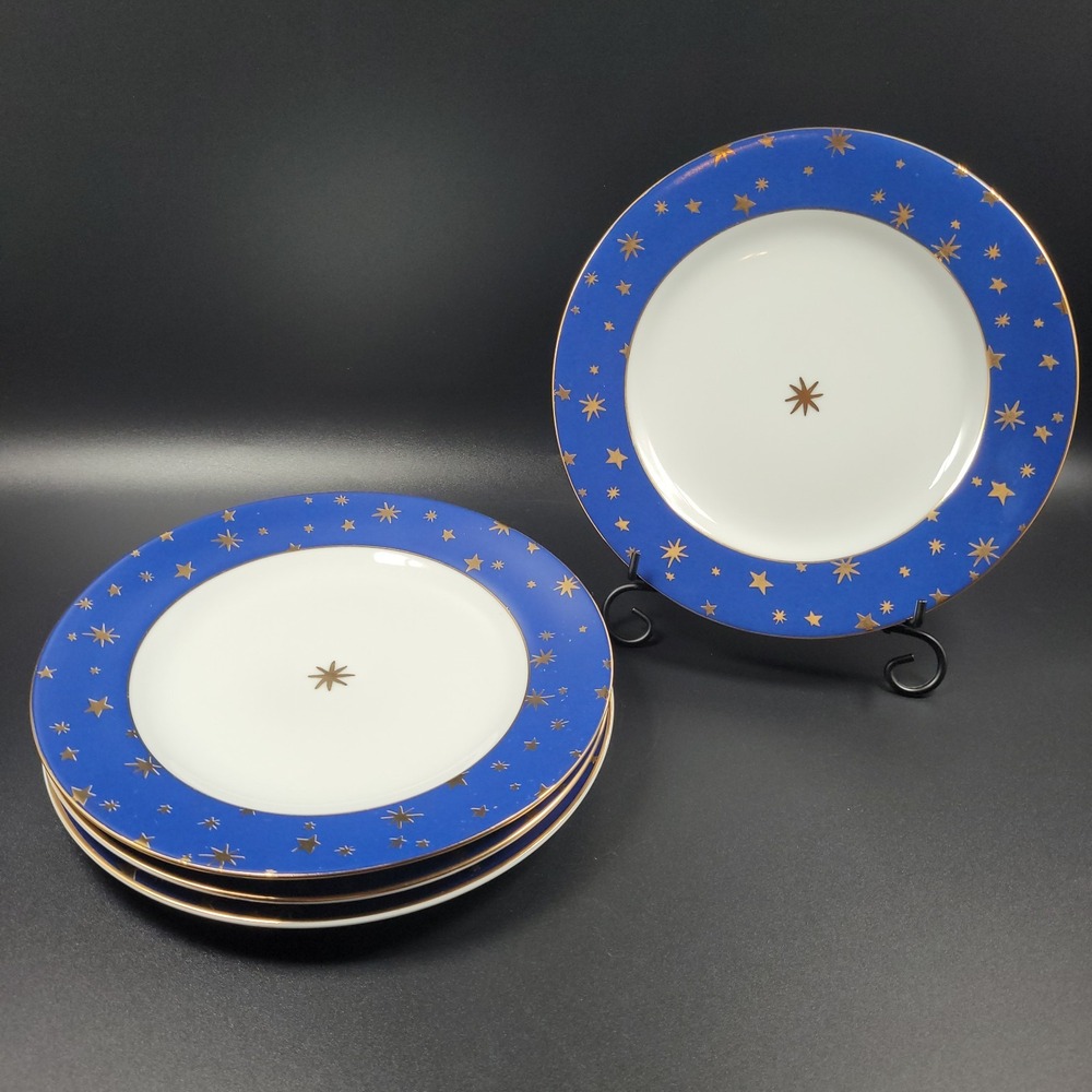 Sakura Galaxy Salad Plate 14K Gold‎ Stars Blue Trim China Holiday Table VTG Lot